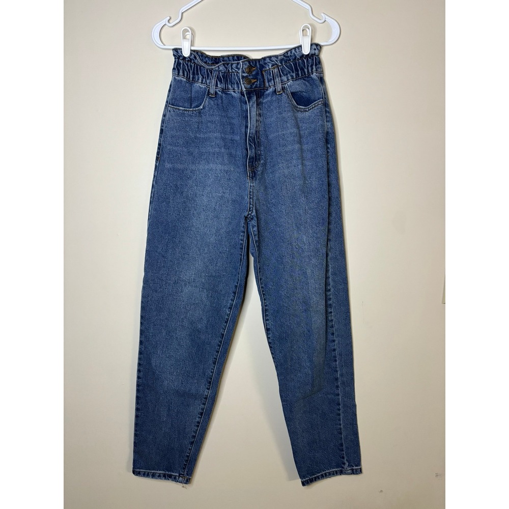 Forever 21 Paperbag Waist Mom Jeans High Rise Tapered Leg Blue Womens Size Large